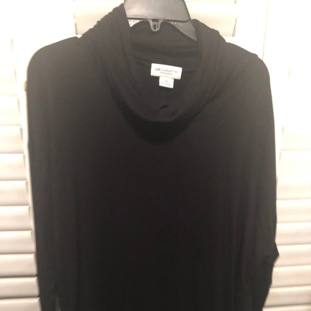 Cowl neck long sleeve black top